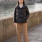 Short Puffer Jacket with Large Collar and Box Quilting