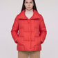 Short Puffer Jacket with Large Collar and Box Quilting
