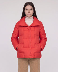 Short Puffer Jacket with Large Collar and Box Quilting
