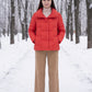 Short Puffer Jacket with Large Collar and Box Quilting
