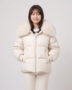 Short Puffer Jacket with Large Faux Fur Shawl Collar