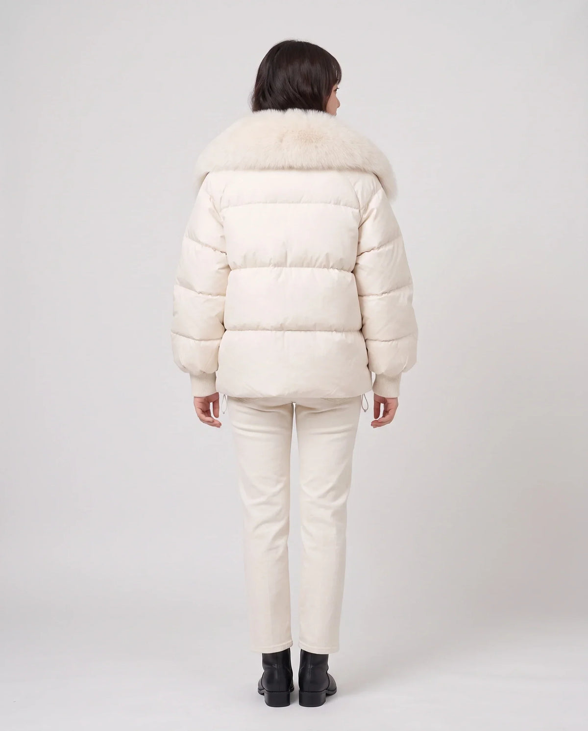 Short Puffer Jacket with Large Faux Fur Shawl Collar