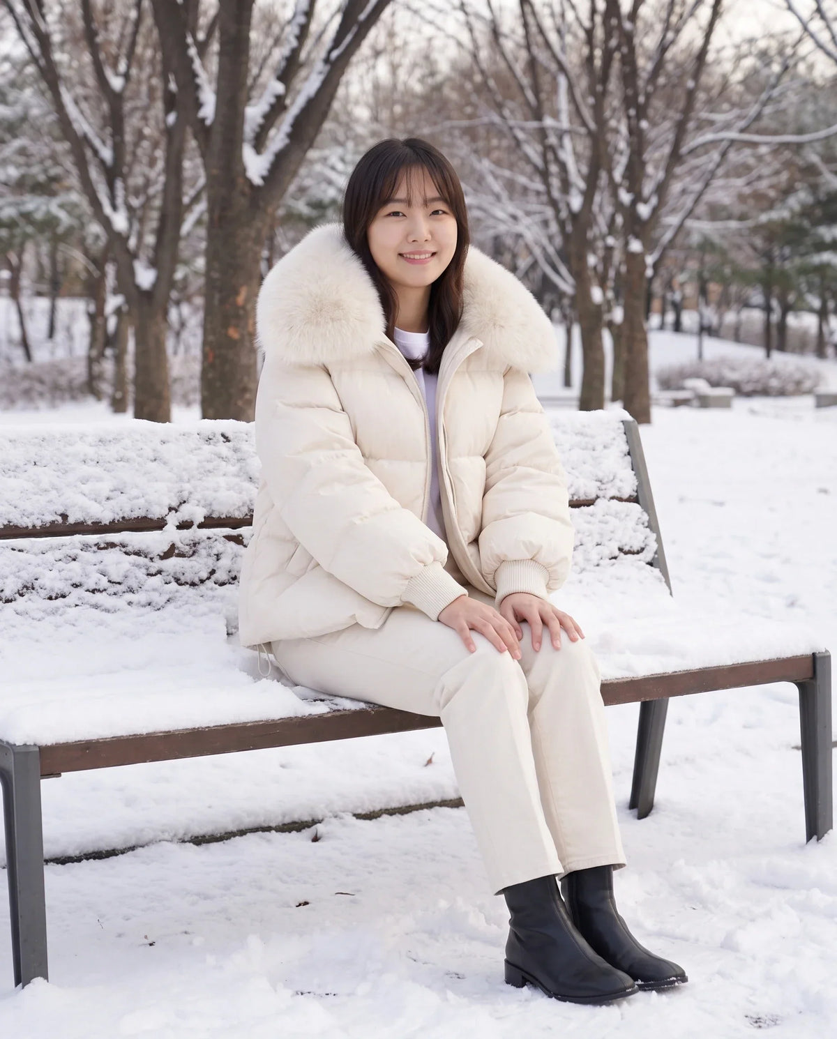 Short Puffer Jacket with Large Faux Fur Shawl Collar