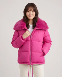 Short Puffer Jacket with Large Faux Fur Shawl Collar
