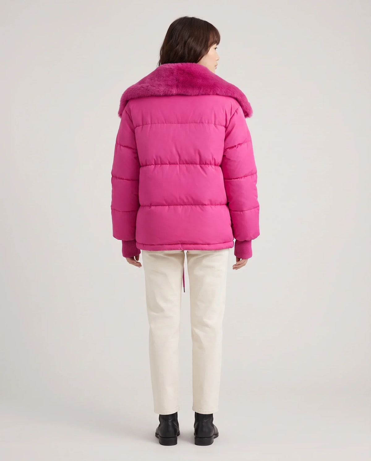 Short Puffer Jacket with Large Faux Fur Shawl Collar