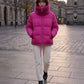 Short Puffer Jacket with Large Faux Fur Shawl Collar