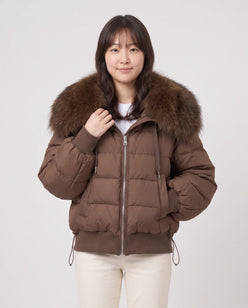 Short Puffer Jacket with Large Faux Fur Shawl Collar