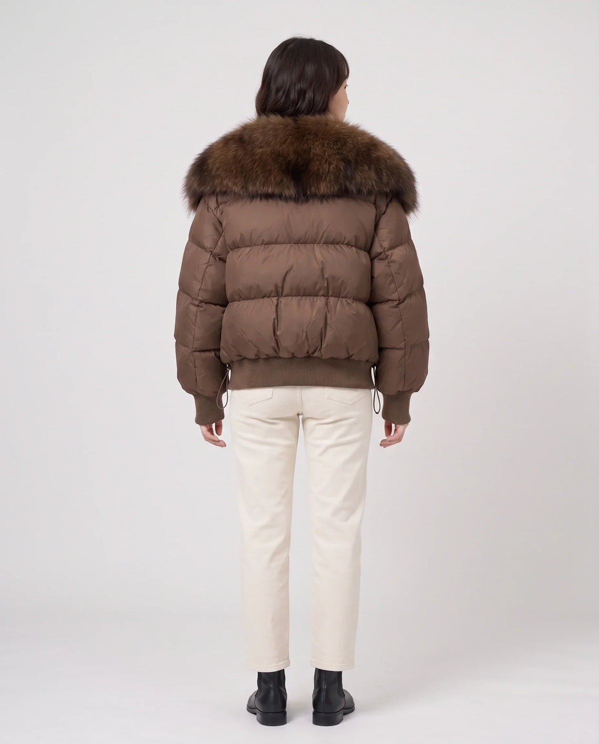 Short Puffer Jacket with Large Faux Fur Shawl Collar