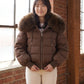 Short Puffer Jacket with Large Faux Fur Shawl Collar