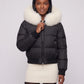 Short Bomber Puffer Jacket with Faux Fur Hood