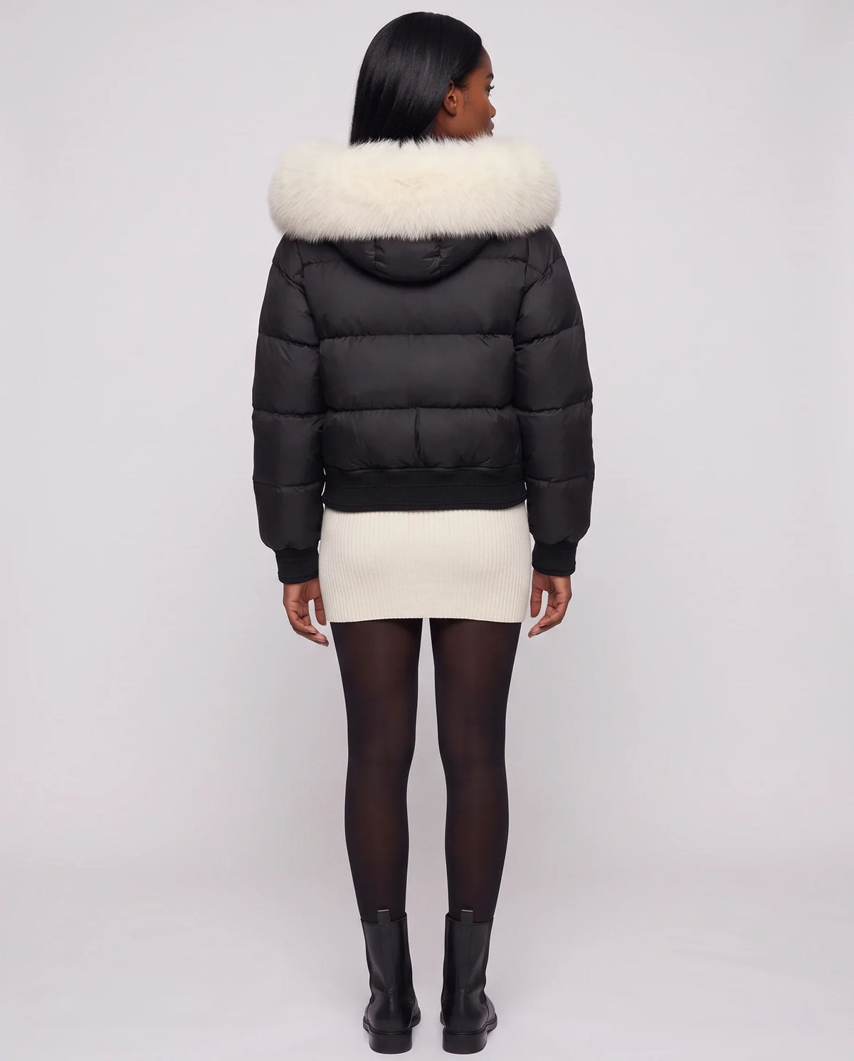 Short Bomber Puffer Jacket with Faux Fur Hood