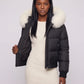 Short Bomber Puffer Jacket with Faux Fur Hood