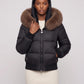 Short Bomber Puffer Jacket with Faux Fur Hood