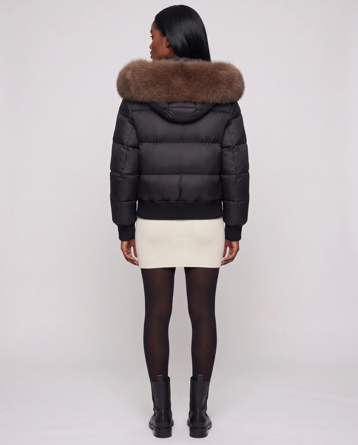 Short Bomber Puffer Jacket with Faux Fur Hood