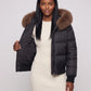 Short Bomber Puffer Jacket with Faux Fur Hood