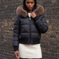 Short Bomber Puffer Jacket with Faux Fur Hood