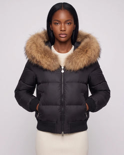 Short Bomber Puffer Jacket with Faux Fur Hood