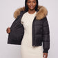 Short Bomber Puffer Jacket with Faux Fur Hood