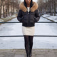 Short Bomber Puffer Jacket with Faux Fur Hood