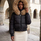 Short Bomber Puffer Jacket with Faux Fur Hood