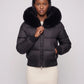 Short Bomber Puffer Jacket with Faux Fur Hood