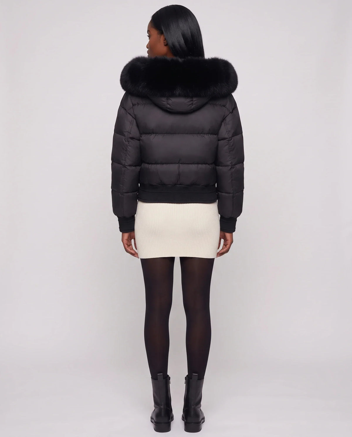 Short Bomber Puffer Jacket with Faux Fur Hood