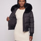 Short Bomber Puffer Jacket with Faux Fur Hood