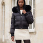 Short Bomber Puffer Jacket with Faux Fur Hood