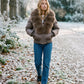 Short Puffer Jacket with Wide Faux Fur Collar