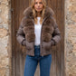 Short Puffer Jacket with Wide Faux Fur Collar