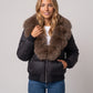 Short Puffer Jacket with Wide Faux Fur Collar