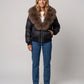 Short Puffer Jacket with Wide Faux Fur Collar