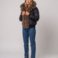 Short Puffer Jacket with Wide Faux Fur Collar