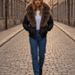 Short Puffer Jacket with Wide Faux Fur Collar