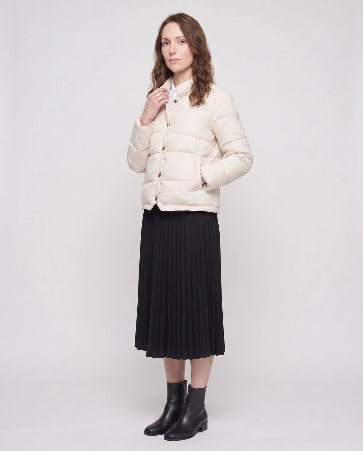 Short Lightweight Puffer Jacket with Brass Poppers