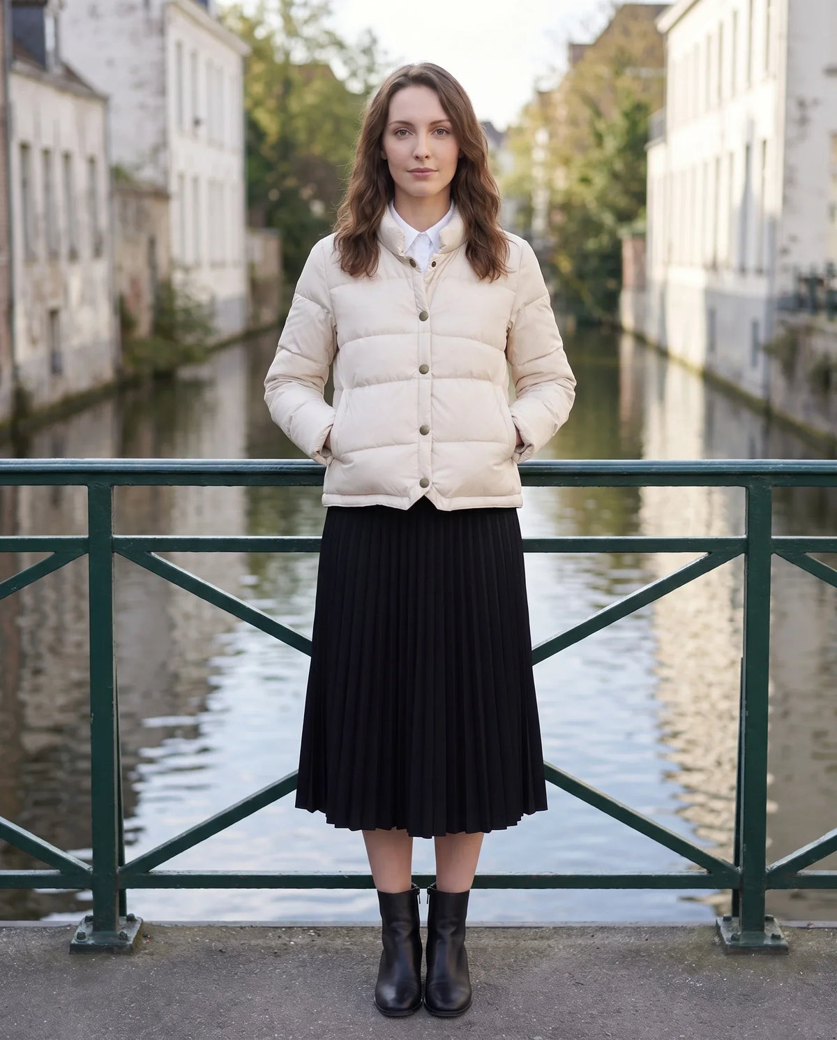 Short Lightweight Puffer Jacket with Brass Poppers