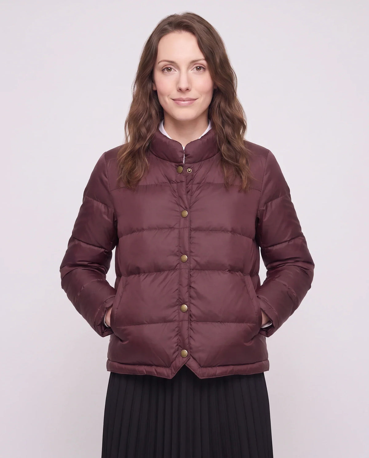 Short Lightweight Puffer Jacket with Brass Poppers