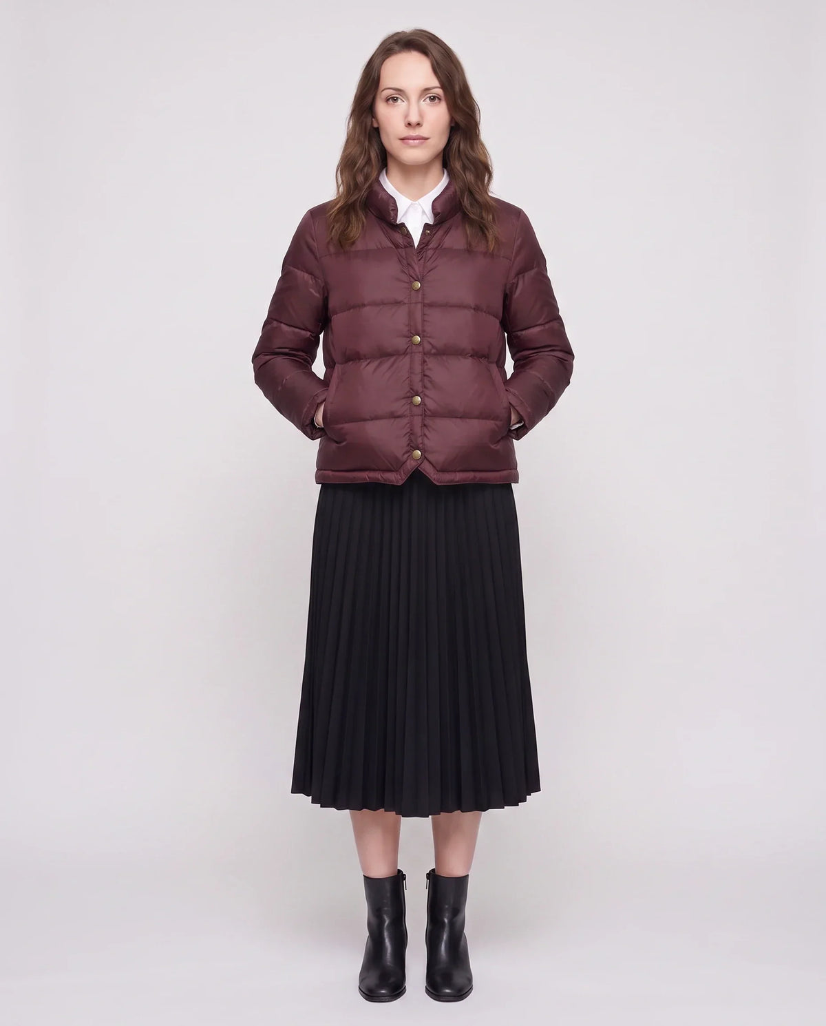 Short Lightweight Puffer Jacket with Brass Poppers