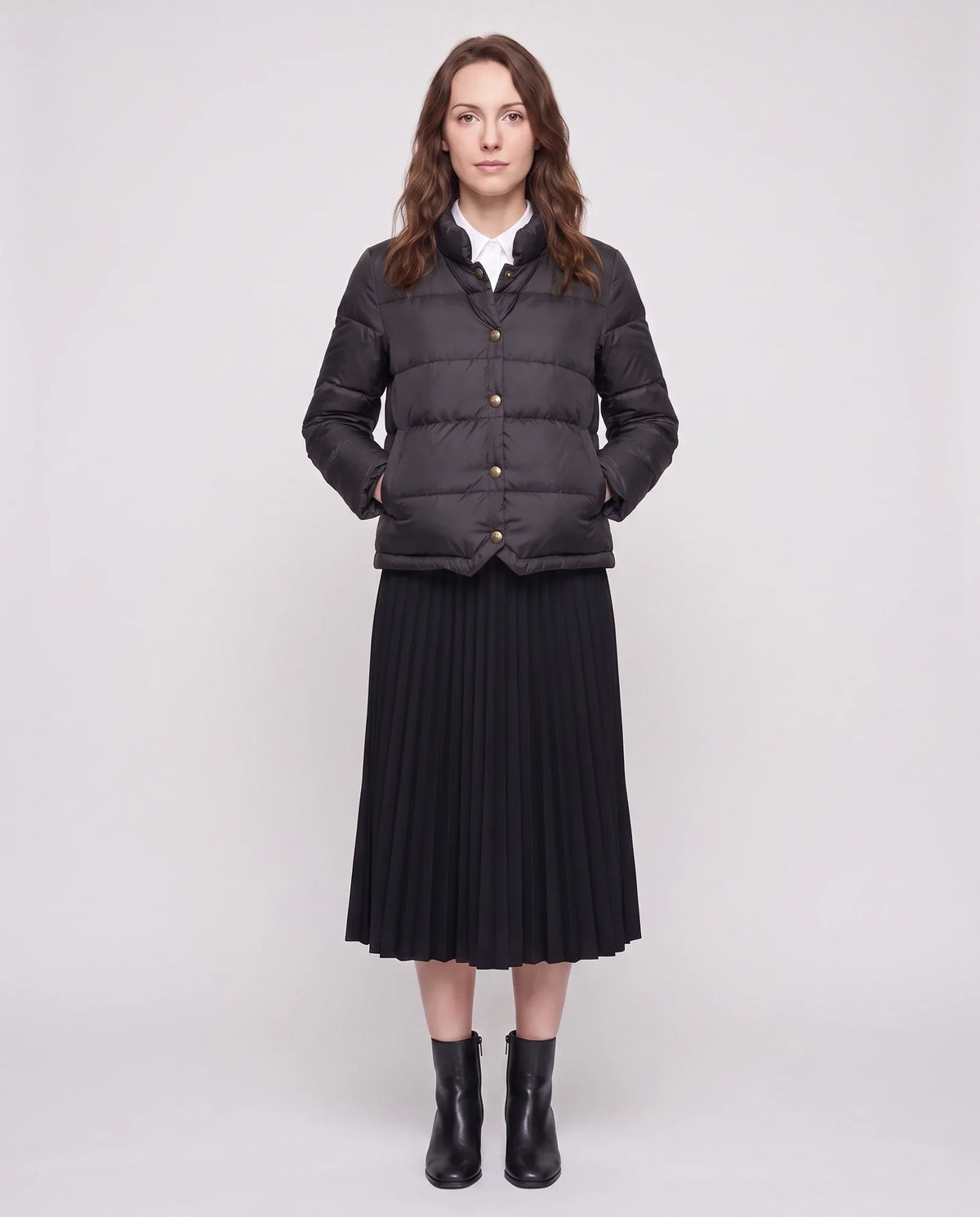 Short Lightweight Puffer Jacket with Brass Poppers