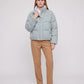 Short Knit Puffer Jacket with Funnel Collar