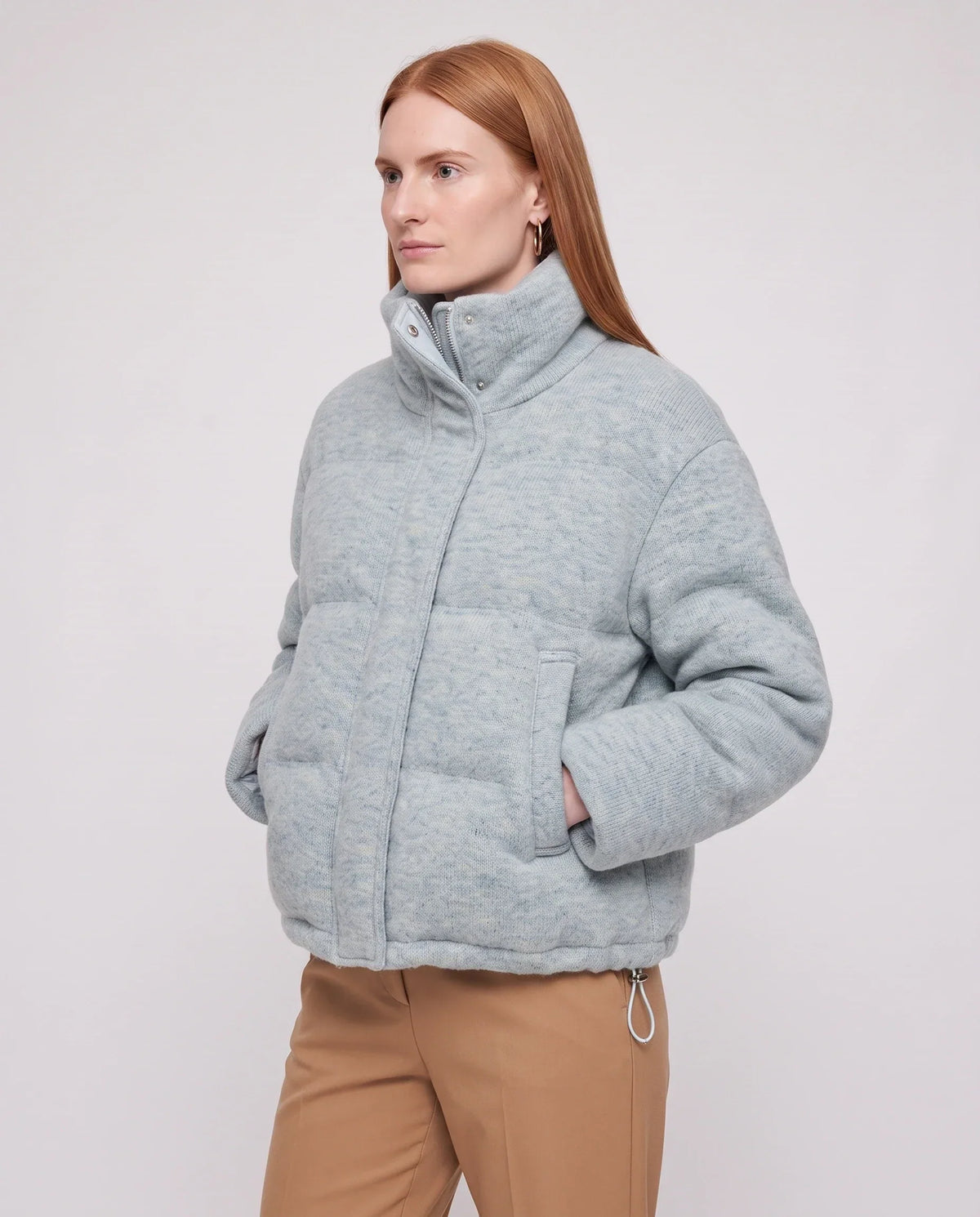 Short Knit Puffer Jacket with Funnel Collar