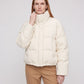 Short Knit Puffer Jacket with Funnel Collar