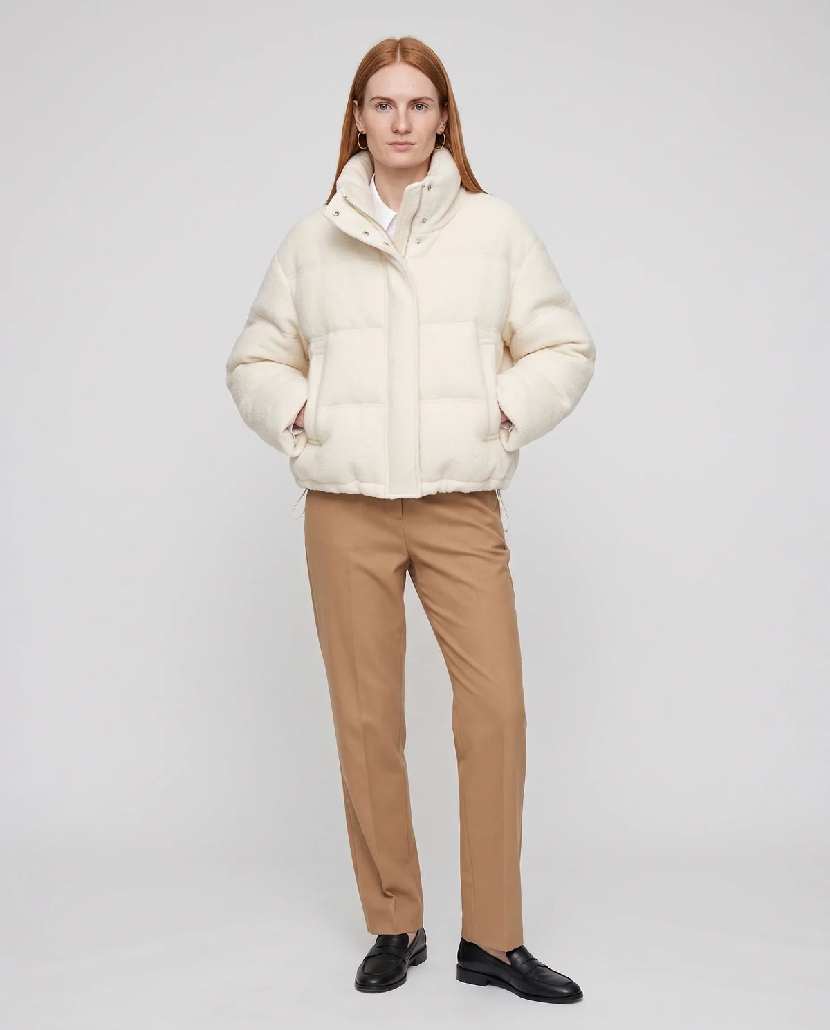 Short Knit Puffer Jacket with Funnel Collar