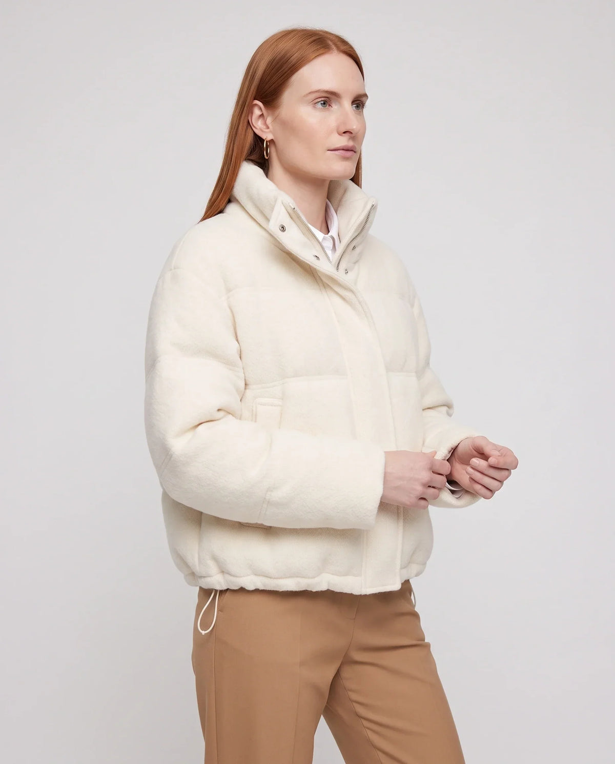 Short Knit Puffer Jacket with Funnel Collar