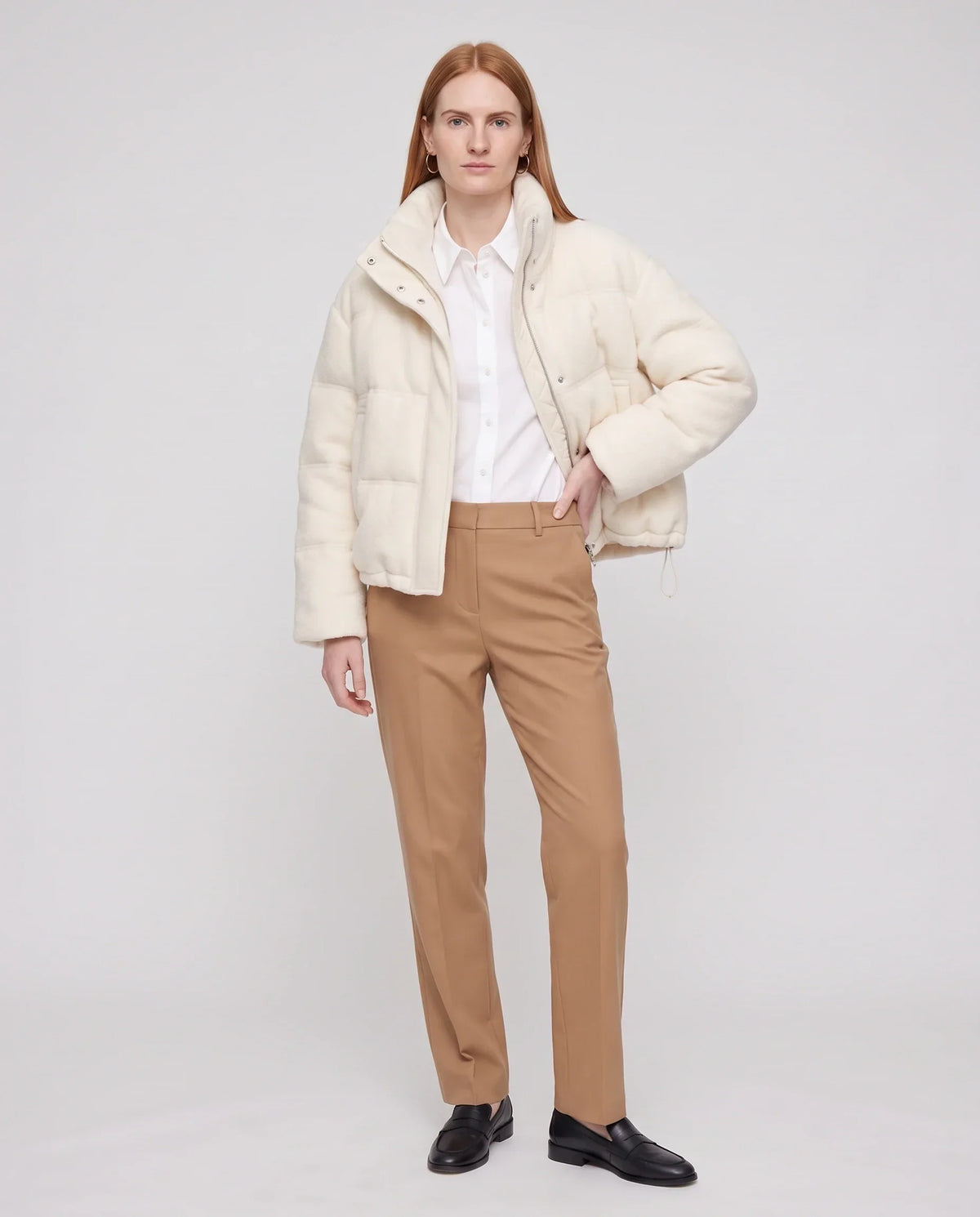 Short Knit Puffer Jacket with Funnel Collar