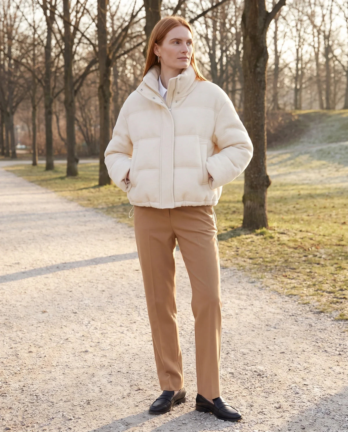Short Knit Puffer Jacket with Funnel Collar