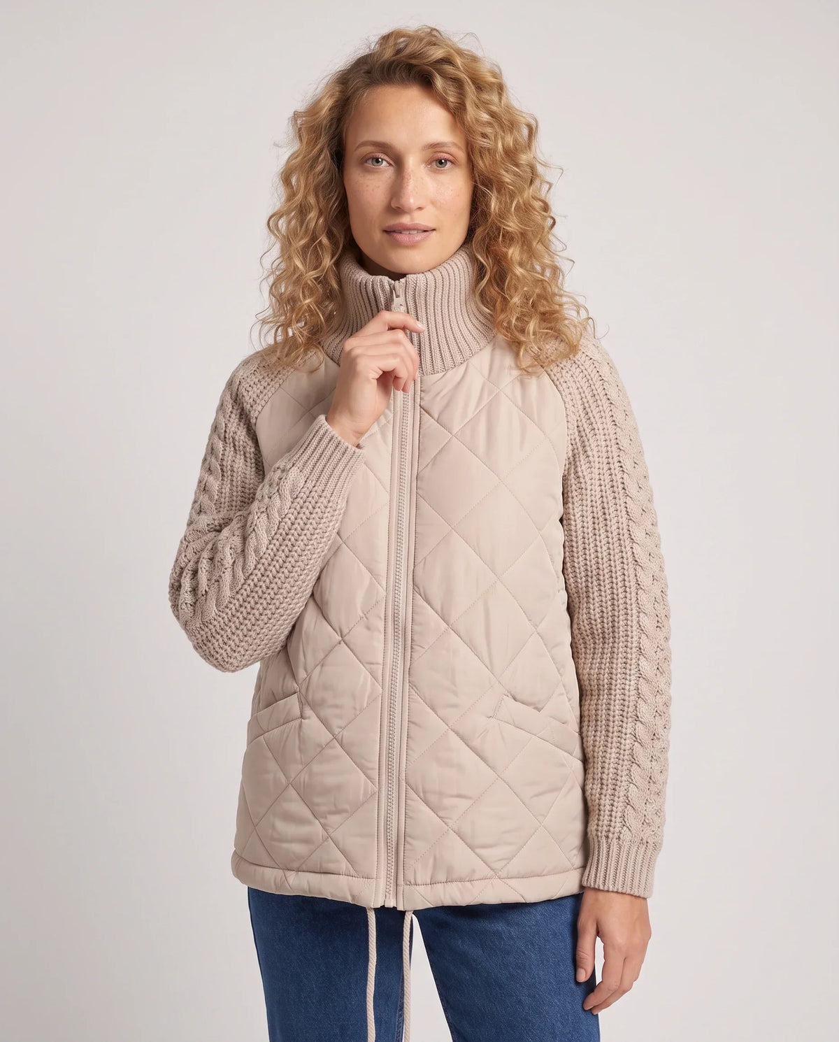 Short Quilted Jacket with Knitted Sleeves