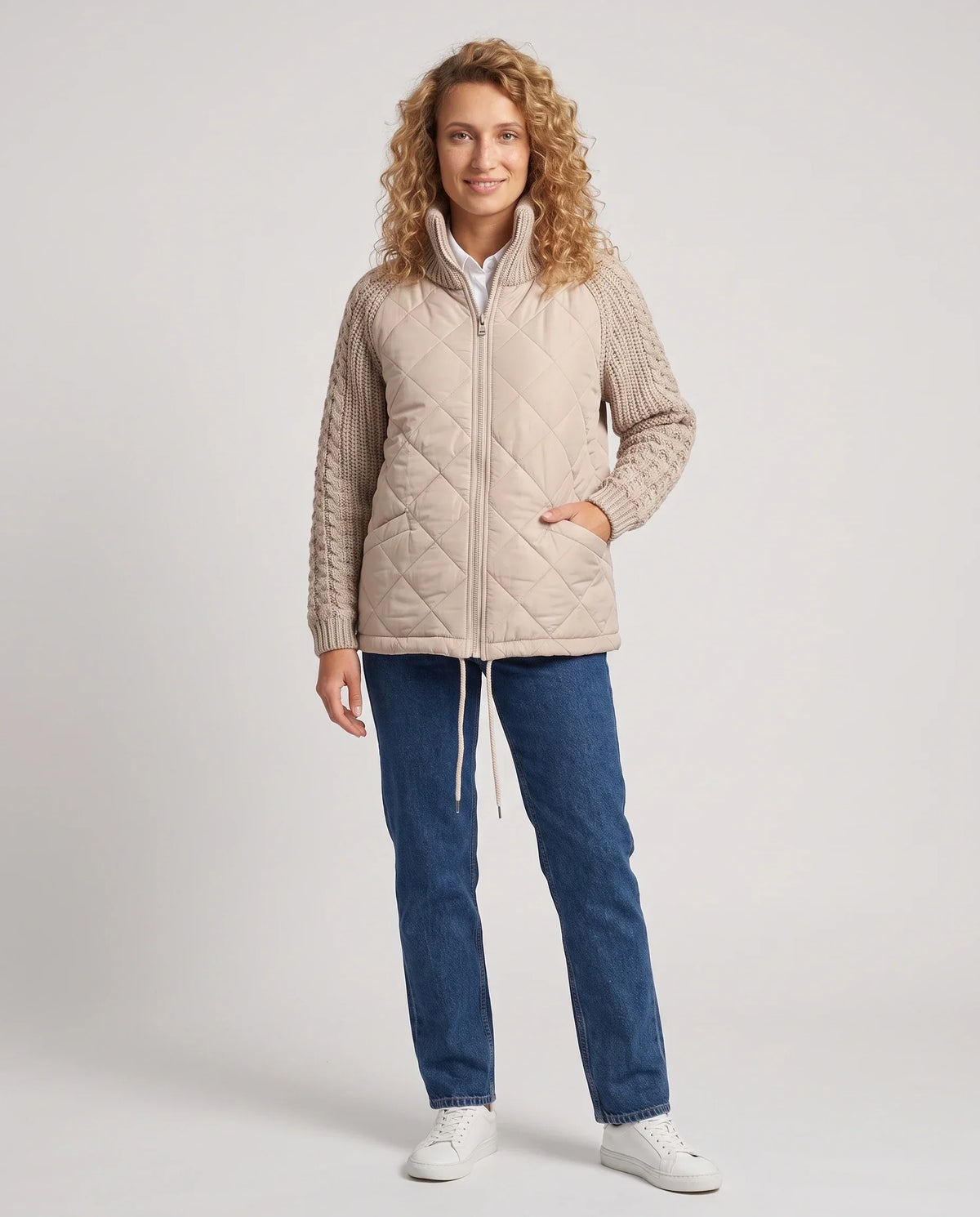 Short Quilted Jacket with Knitted Sleeves