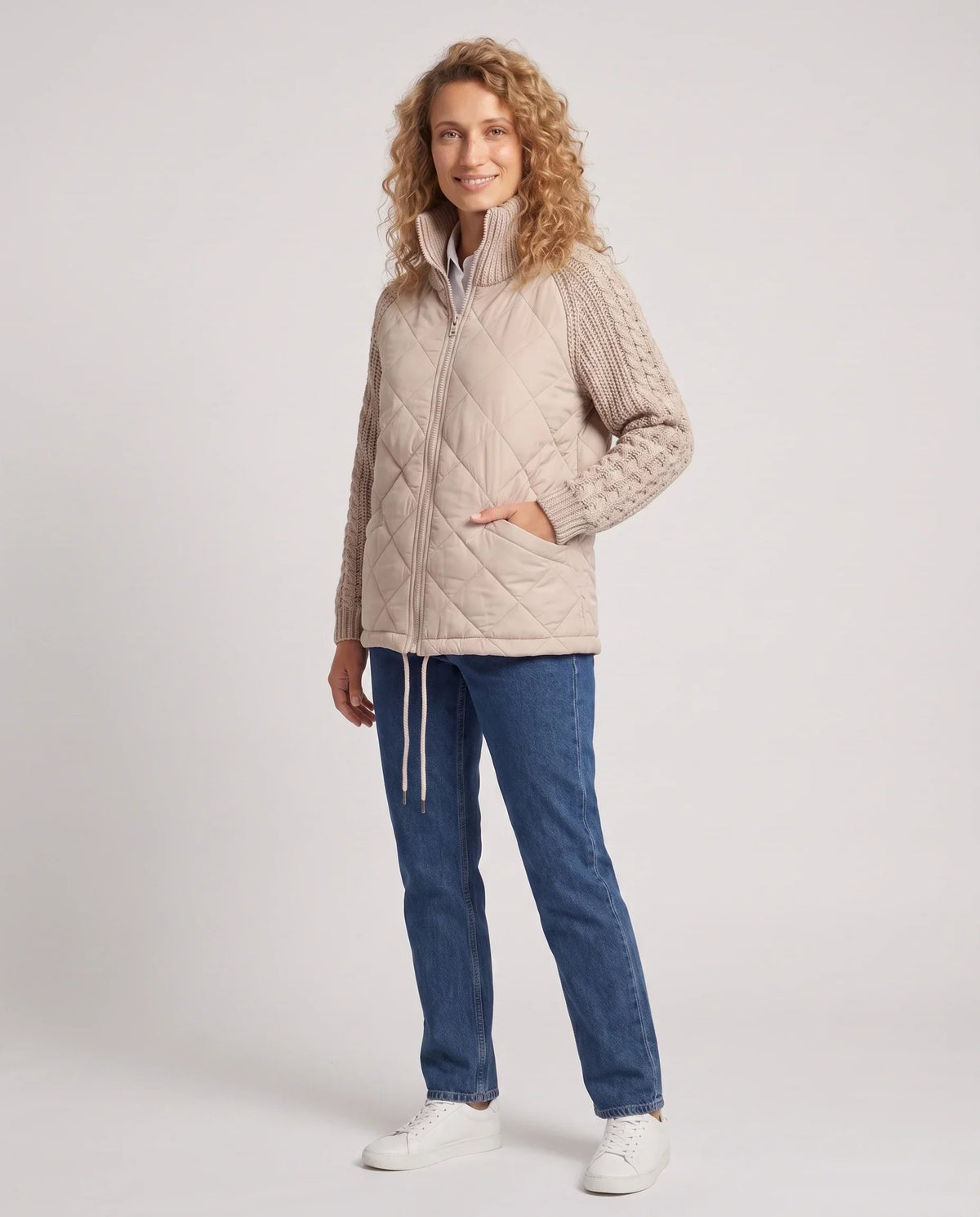Short Quilted Jacket with Knitted Sleeves