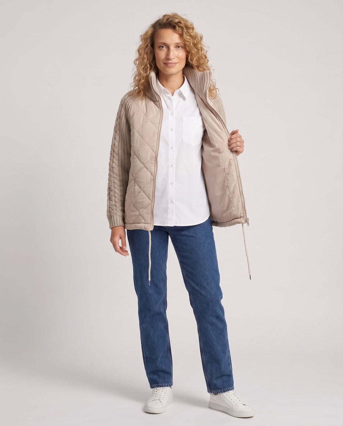 Short Quilted Jacket with Knitted Sleeves